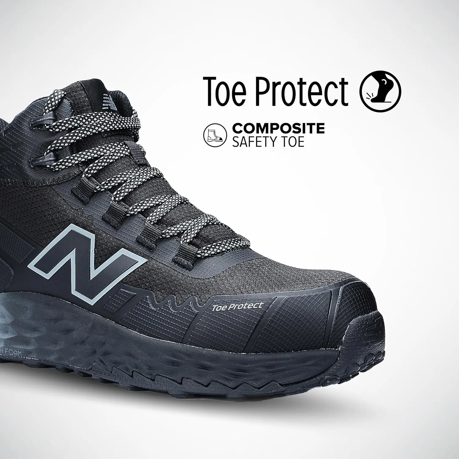 New Balance Fresh Foam Cremorne Composite Toe Safety Shoes for Men - Non Slip, Electrical Hazard - Wide Fit, Black/Grey, Mid