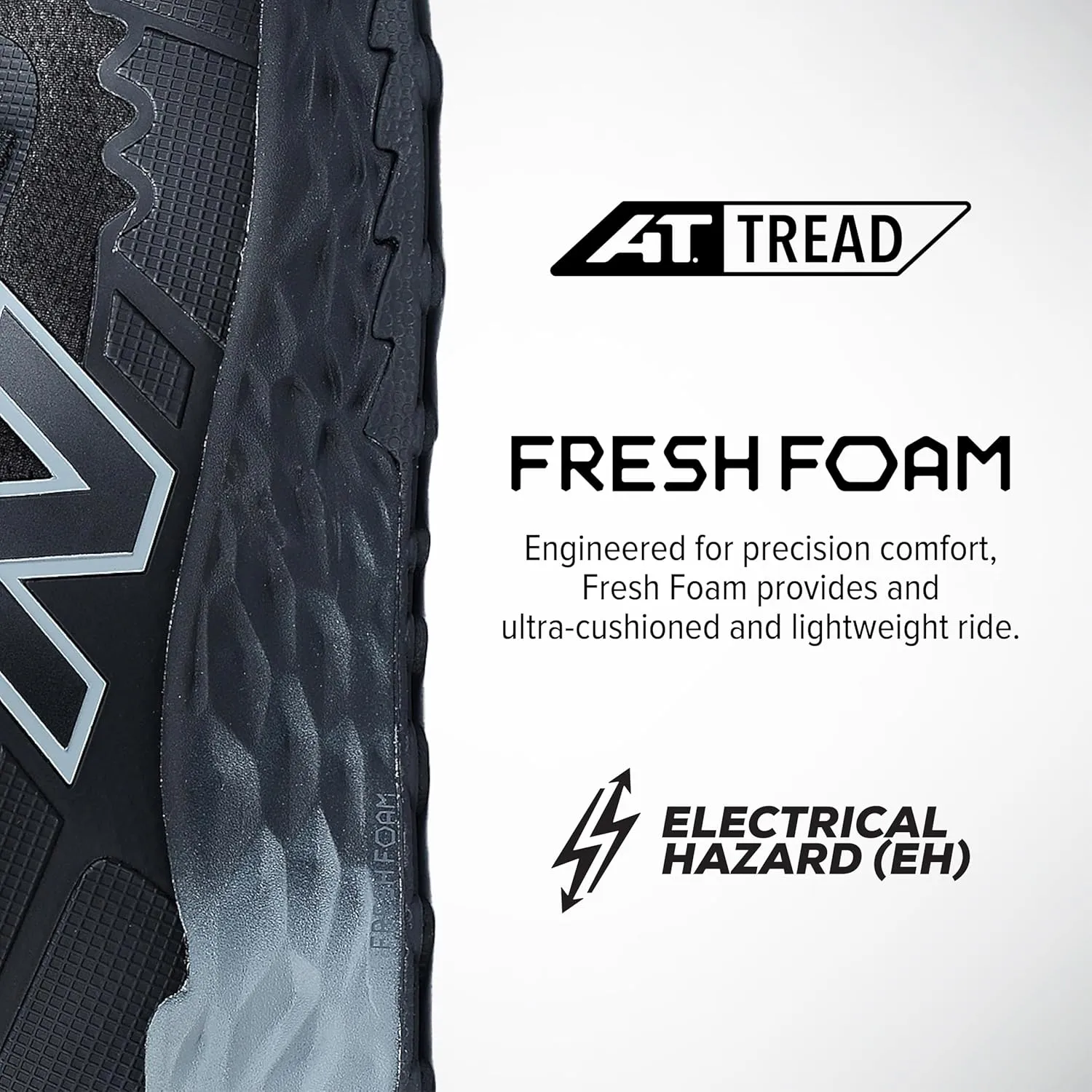 New Balance Fresh Foam Cremorne Composite Toe Safety Shoes for Men - Non Slip, Electrical Hazard - Wide Fit, Black/Grey, Mid