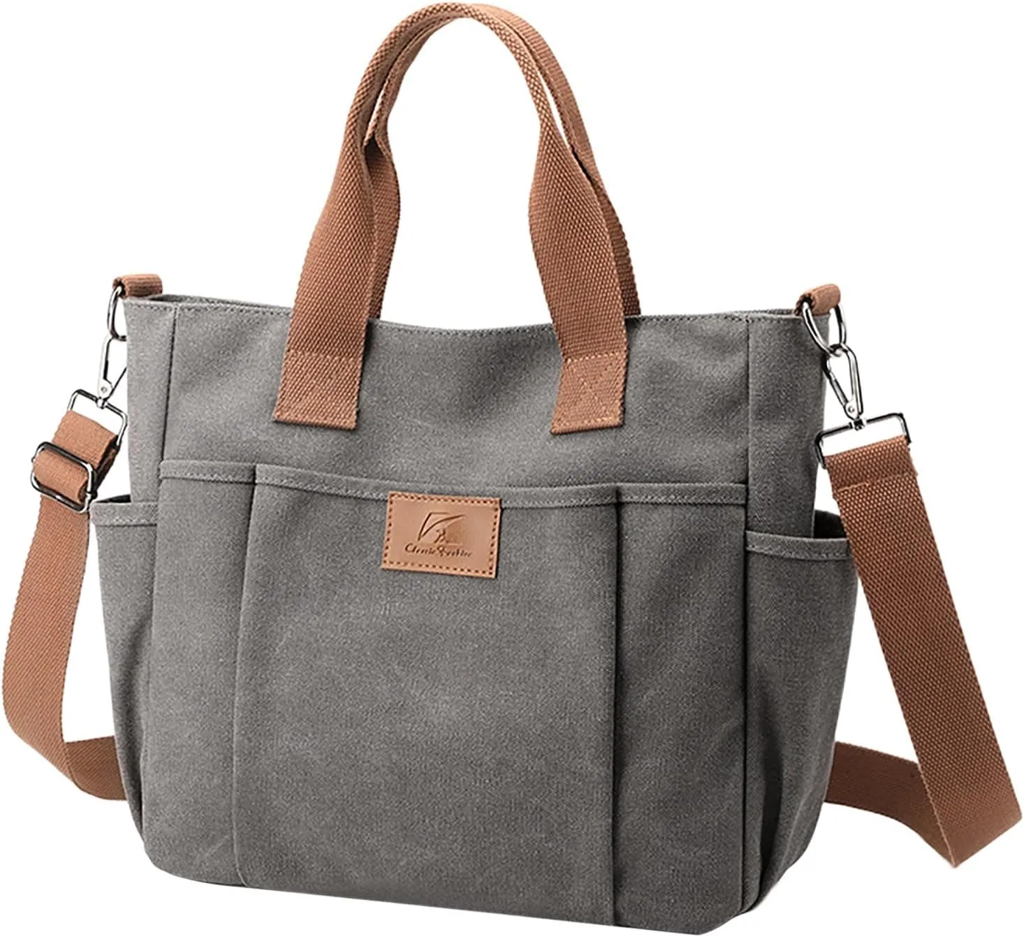 New Fashionable Layer Crossbody Bag Lightweight Canvas Casual Hiking Bag Men Leather Briefcase Bags (Grey, One Size)