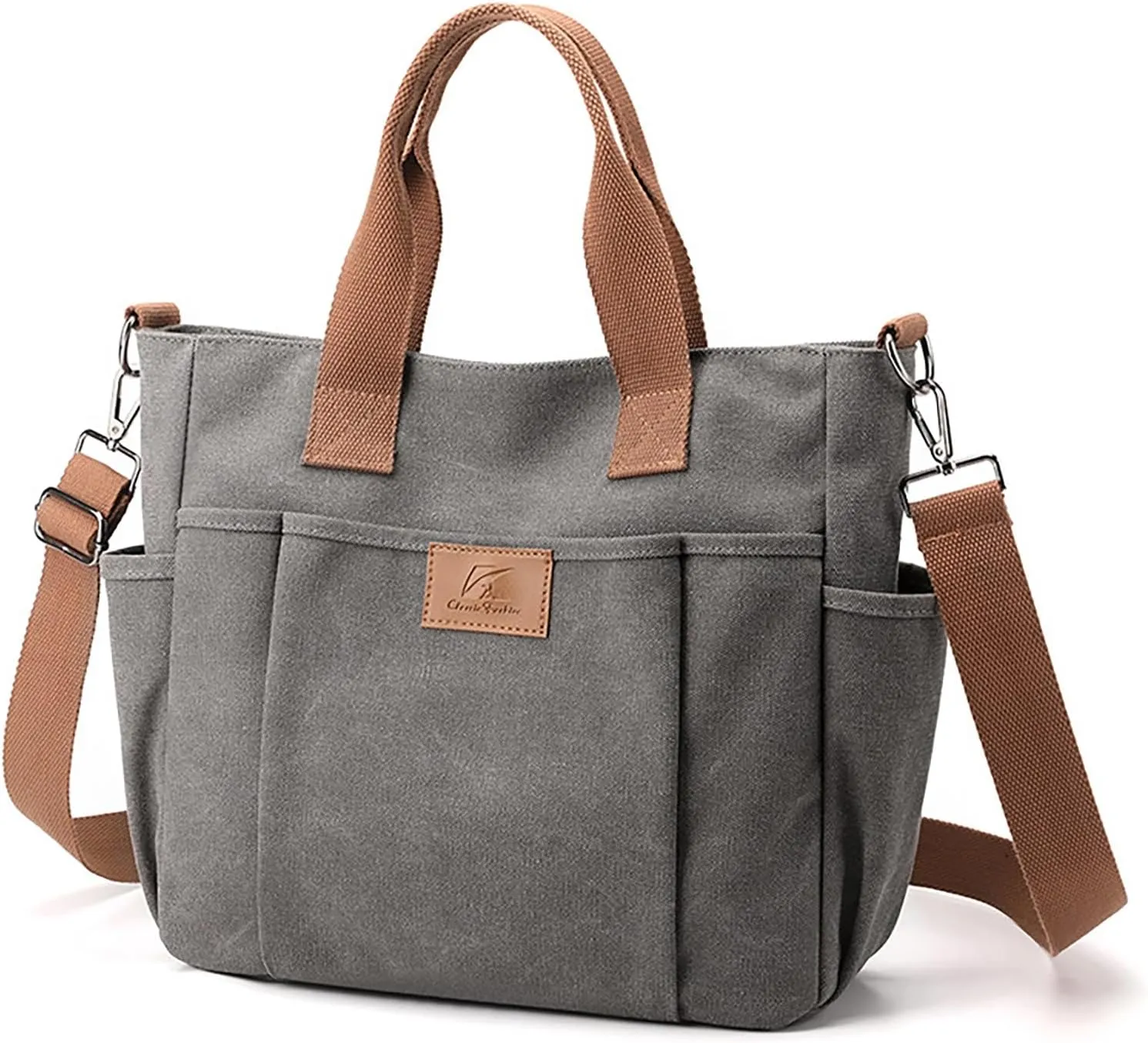 New Fashionable Layer Crossbody Bag Lightweight Canvas Casual Hiking Bag Men Leather Briefcase Bags (Grey, One Size)