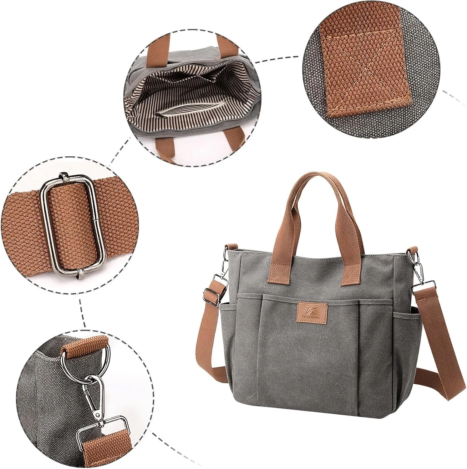 New Fashionable Layer Crossbody Bag Lightweight Canvas Casual Hiking Bag Men Leather Briefcase Bags (Grey, One Size)