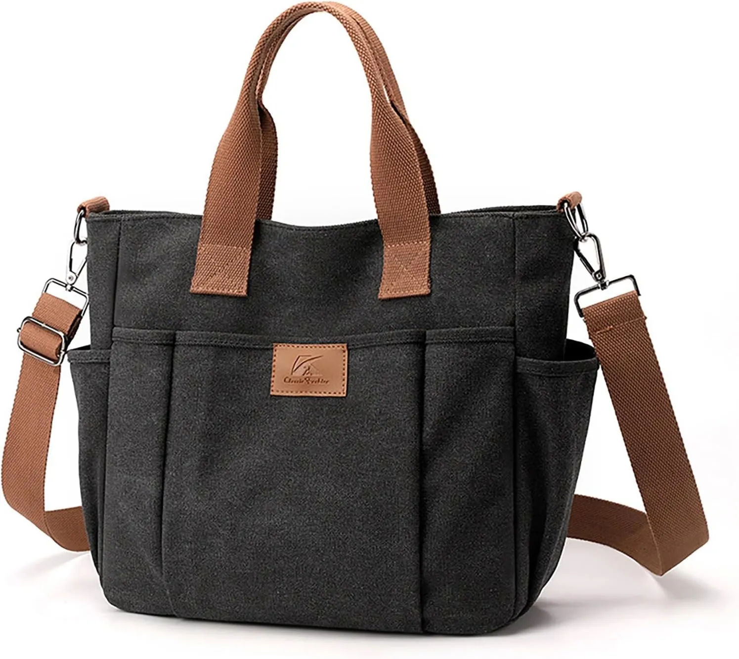New Fashionable Layer Crossbody Bags Lightweight Canvas Casual Hiking Bags Men Leather Briefcase Bag (Black, One Size)