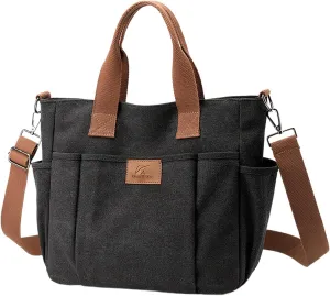 New Fashionable Layer Crossbody Bags Lightweight Canvas Casual Hiking Bags Men Leather Briefcase Bag (Black, One Size)