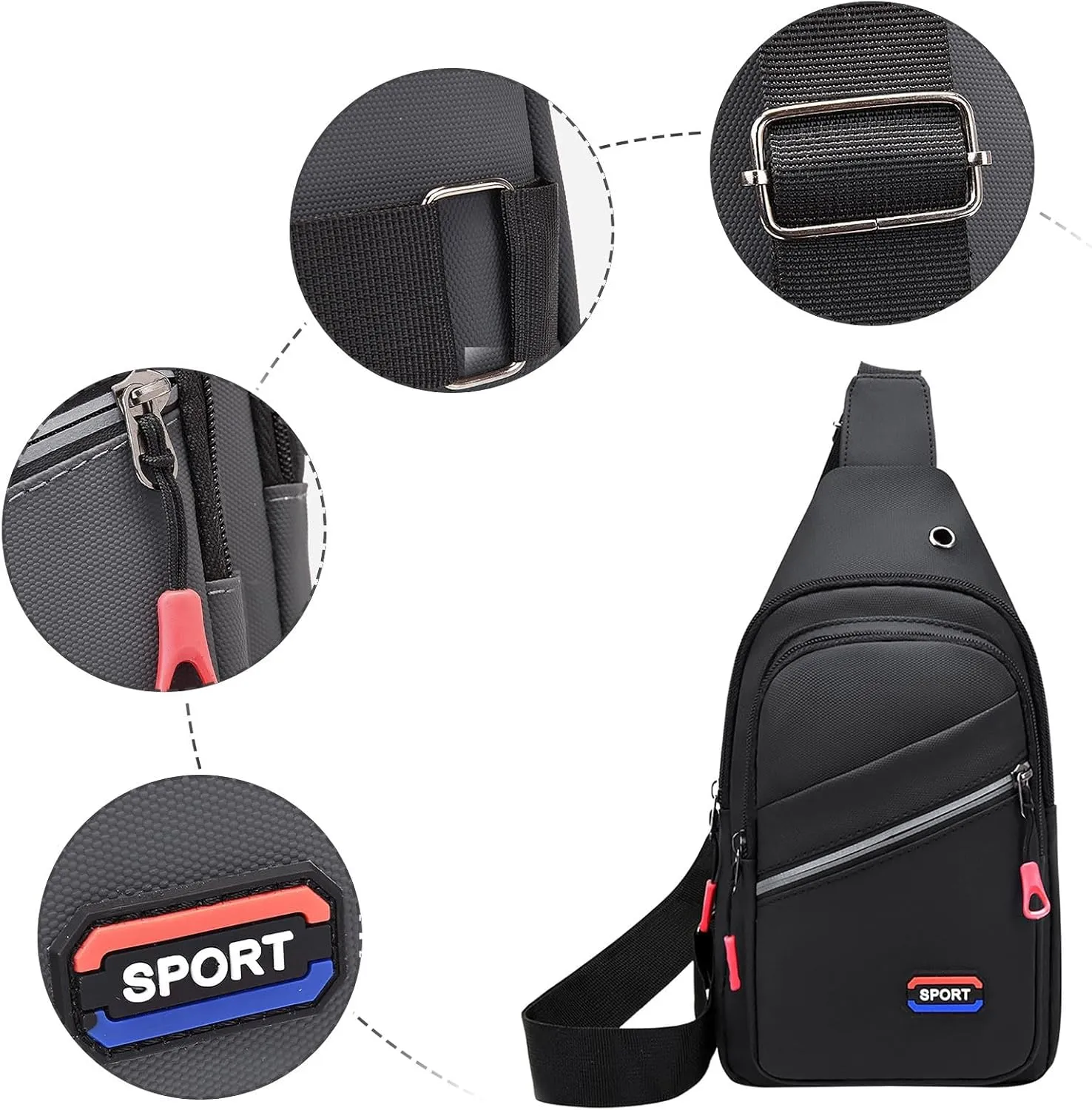 New Fashionable Layer Crossbody Bags Lightweight Nylon Sport Running Hiking Bag Passion Leather (Black, One Size)