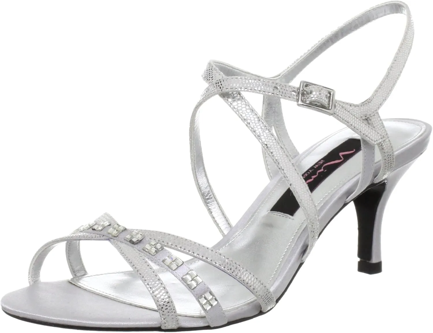 NINA Curran Womens Dressy Sandals Silver Royal Satin 6.5