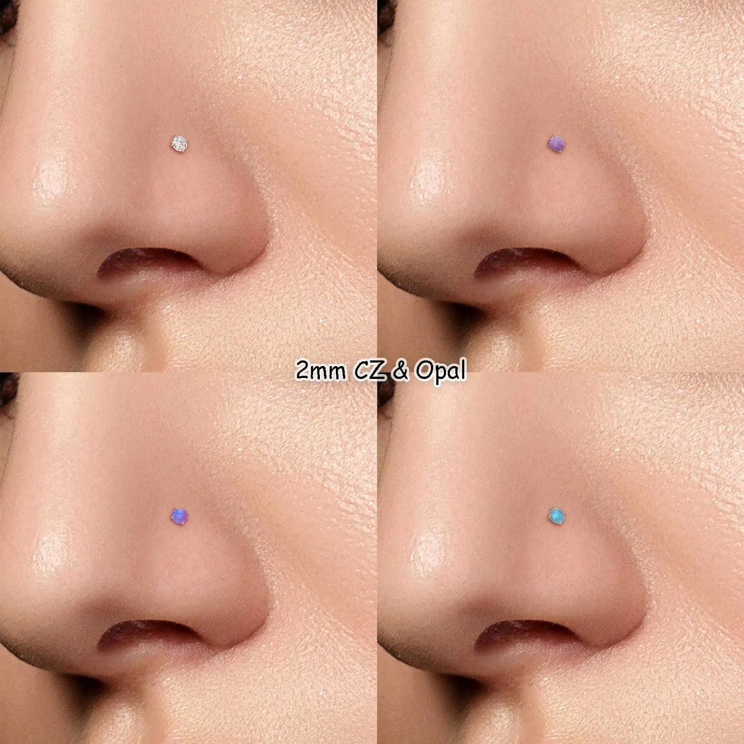 Nose Rings Studs: 8Pcs 20G Gold/Silver 316L Surgical Stainless Steel Nose Studs Hypoallergenic Corkscrew Nose Piercing Stud Jewelry for Women Men Clear Cubic Zirconia Imitation Diamond Top Size 1.5mm 2mm 2.5mm 3mm