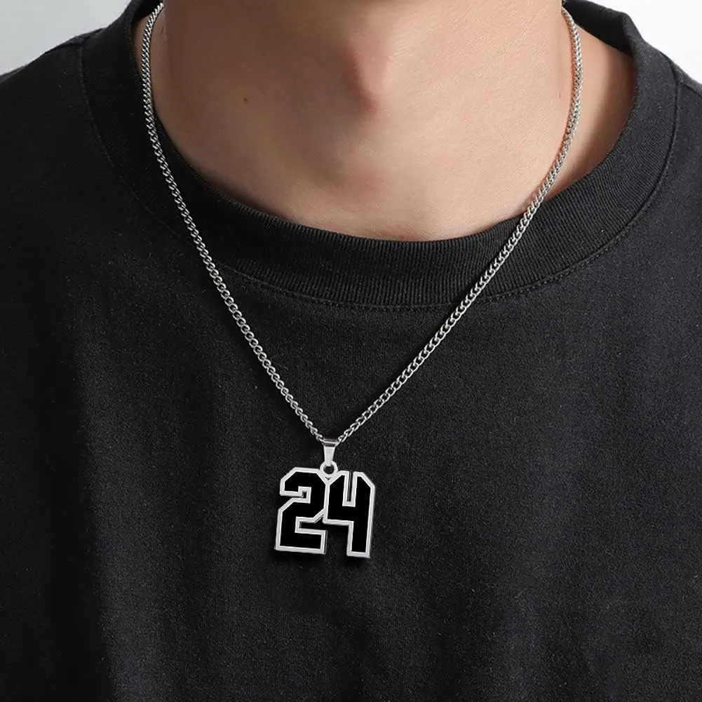 Number Necklace for Athletes Boys Stainless Steel 0-99 Number Charm Pendant Personalized Sports Jewelry for Men Basketball Baseball Football