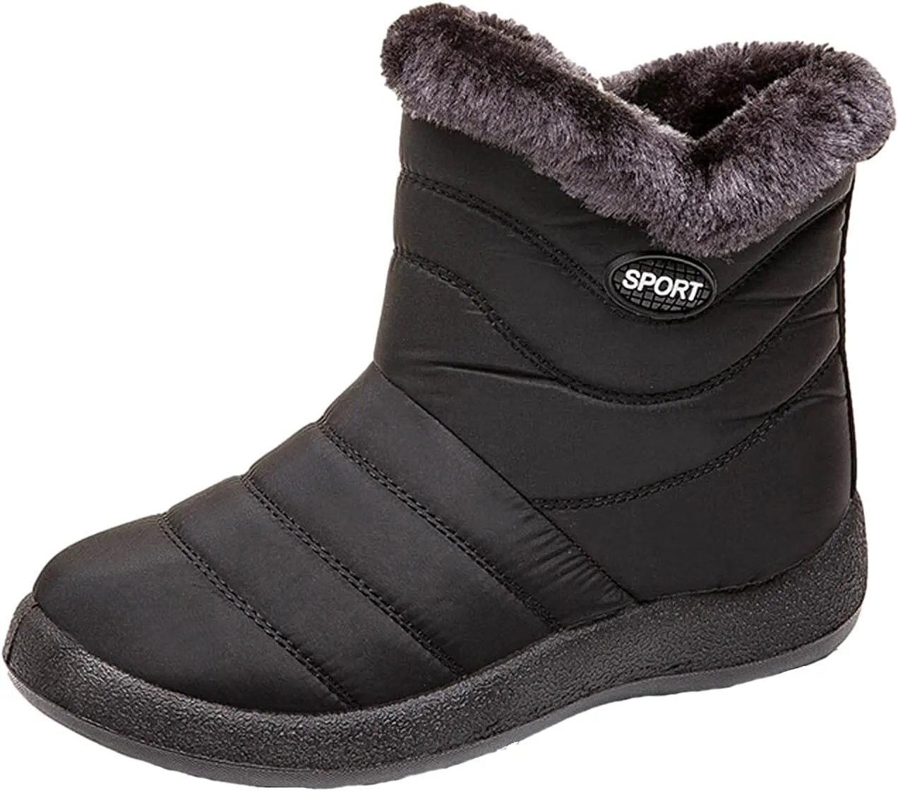 oiangi Snow Boots for Women Waterproof Fashion Solid Round Toe Slip-on Platform Ankle Boots Winter Comfortable Warm Quilted Outdoor Casual Flat Shoes