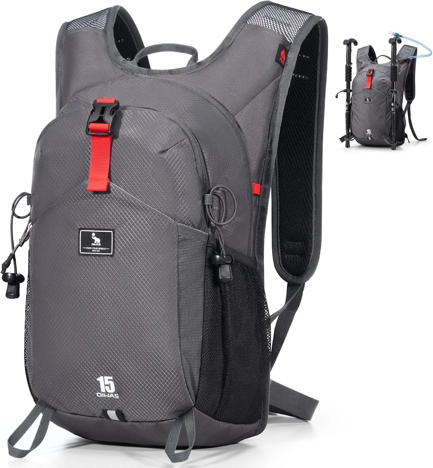OIWAS Small Hiking Backpack - 15L Hiking Backpacks Water Resistant Camping Backpack Lightweight Hiking Daypack with Hydration Bladder Outlet