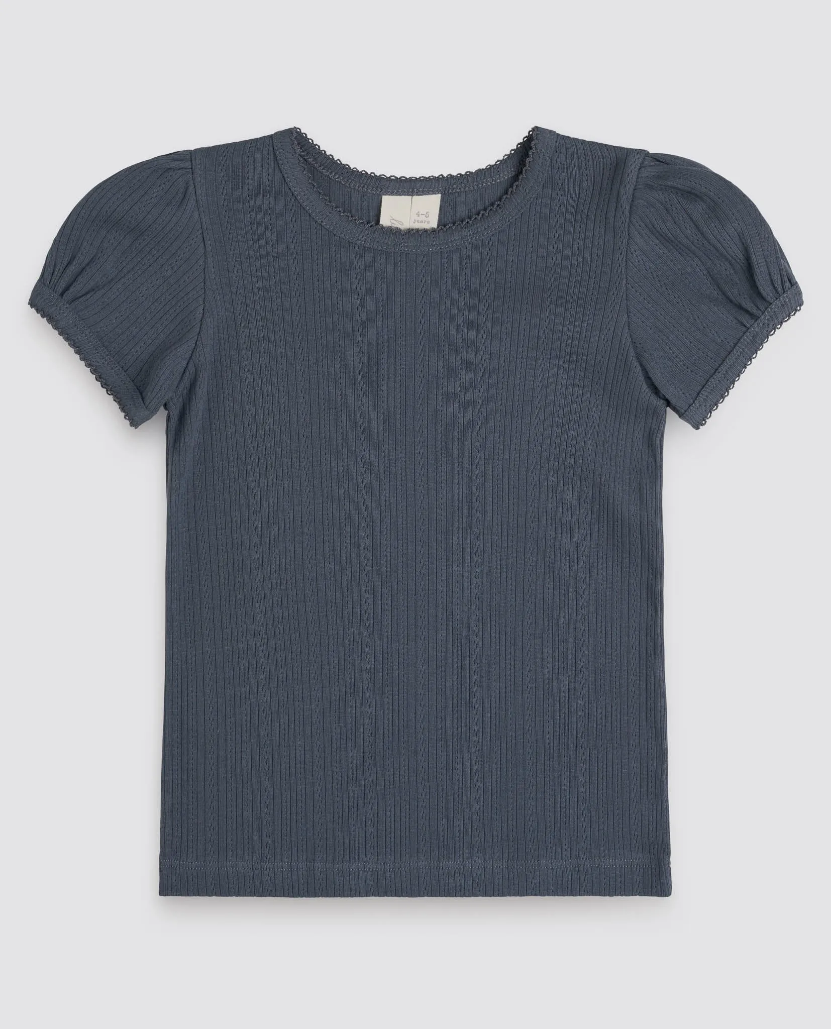 Organic Pointelle T-Shirt  || Storm Blue