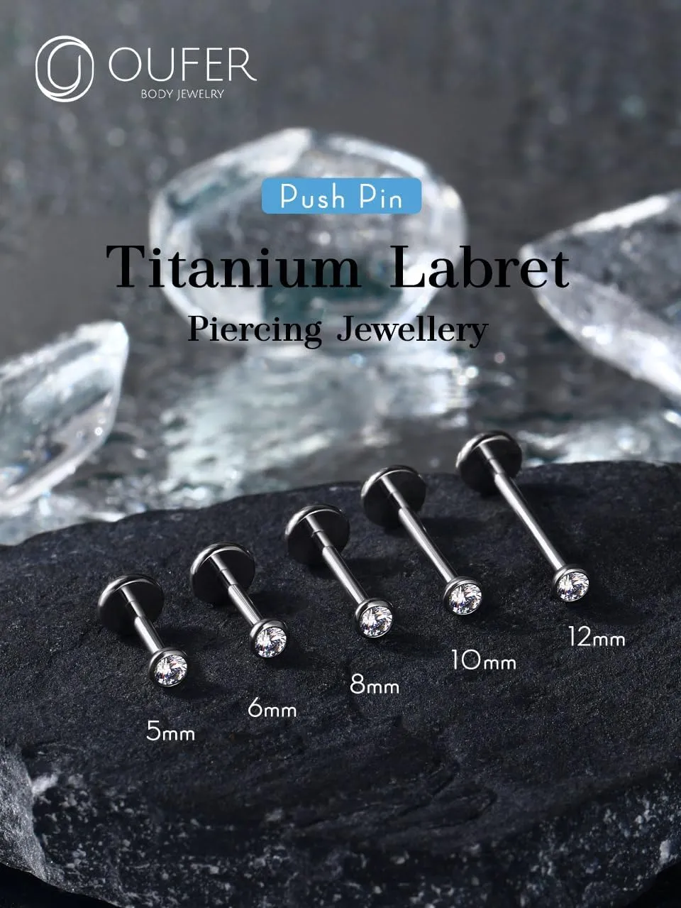 OUFER 2Pcs 20G/18G/16G G23 Titanium Threadless Nose Stud Earrings Flat Back Tiny CZ Small Nose Helix Cartilage Tragus Conch Labret Medusa Monroe Piercing Jewelry for Women Men