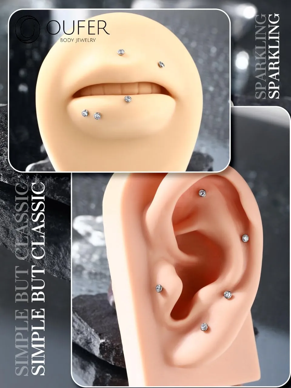 OUFER 2Pcs 20G/18G/16G G23 Titanium Threadless Nose Stud Earrings Flat Back Tiny CZ Small Nose Helix Cartilage Tragus Conch Labret Medusa Monroe Piercing Jewelry for Women Men