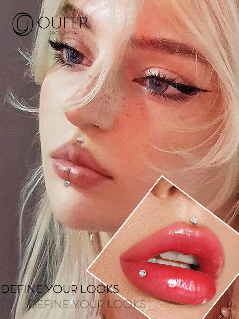 OUFER 2Pcs 20G/18G/16G G23 Titanium Threadless Nose Stud Earrings Flat Back Tiny CZ Small Nose Helix Cartilage Tragus Conch Labret Medusa Monroe Piercing Jewelry for Women Men