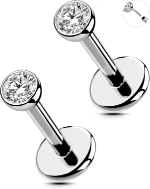 OUFER 2Pcs 20G/18G/16G G23 Titanium Threadless Nose Stud Earrings Flat Back Tiny CZ Small Nose Helix Cartilage Tragus Conch Labret Medusa Monroe Piercing Jewelry for Women Men