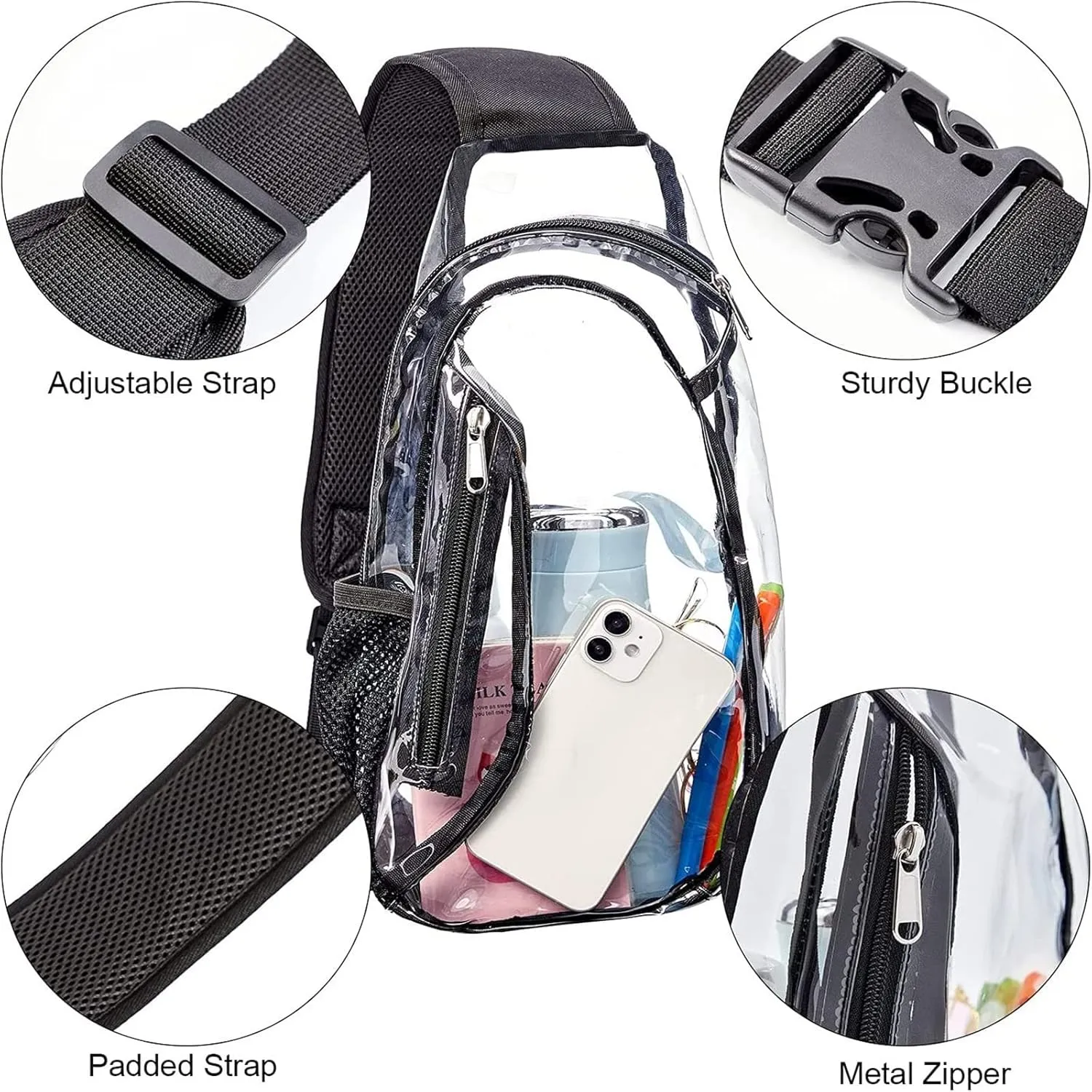Outdoor Travel Leisure Sports Visual Bags Adjustable Belt Cute Bags Transparent Waist Purse Bag Clear (White, One Size)