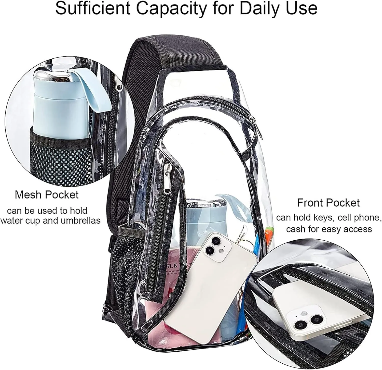 Outdoor Travel Leisure Sports Visual Bags Adjustable Belt Cute Bags Transparent Waist Purse Bag Clear (White, One Size)