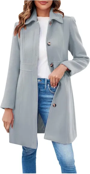 Overcoat for Women Women's Wool Peacoat Single Breasted Notched Collar Trench Coat Fall Winter Fashion Mid-Length Outerwear Long Jackets Gray X-Large