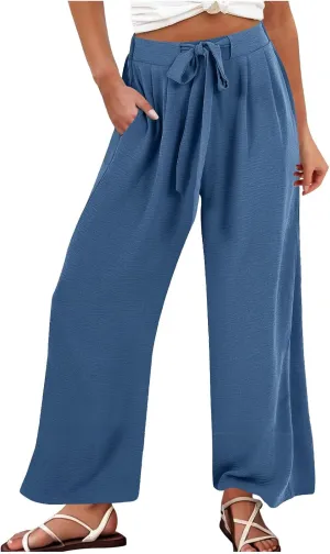 Palazzo Pants for Women Drawstring Waist Wide Leg Pants Casual Loose Fit Trousers Summer Beach Vacation Pant