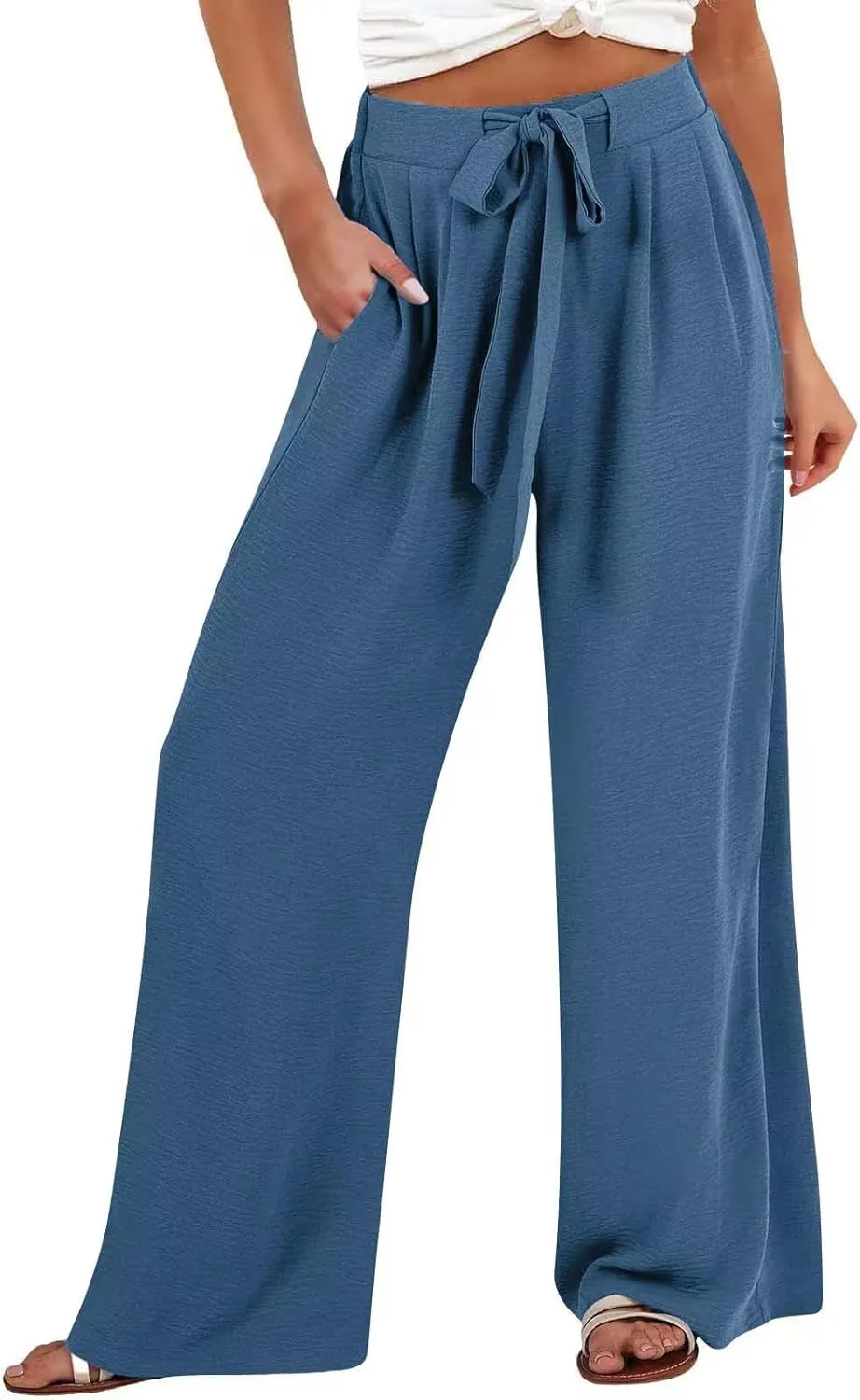 Palazzo Pants for Women Drawstring Waist Wide Leg Pants Casual Loose Fit Trousers Summer Beach Vacation Pant