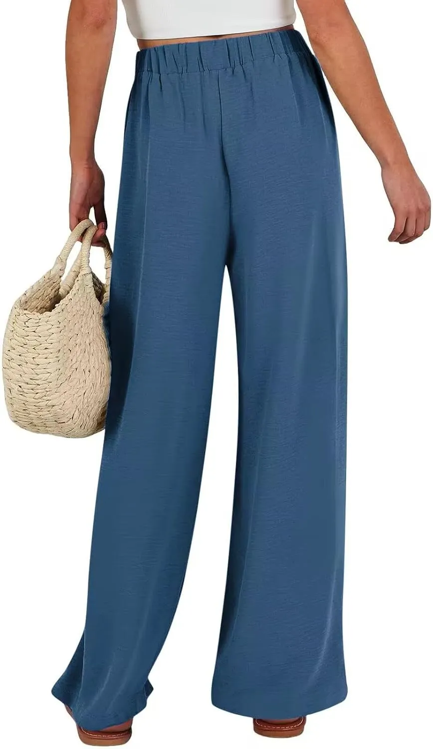 Palazzo Pants for Women Drawstring Waist Wide Leg Pants Casual Loose Fit Trousers Summer Beach Vacation Pant
