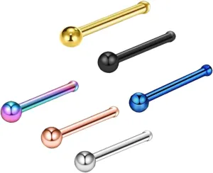 PartyKindom 6pcs Straight Rod Nose Studs Fashion Nose Rings in Stainless Steel for Women Men