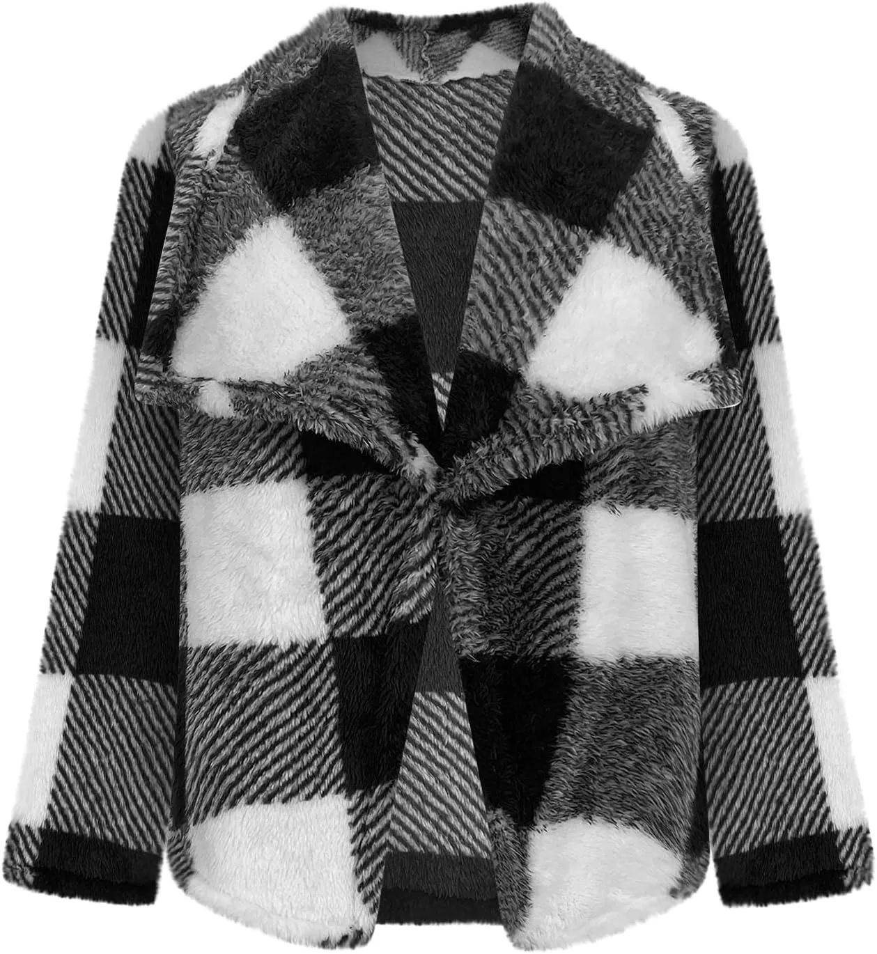 Pea Coats for Women Oversized Fleece Plaid Cardigan Long Sleeve Thermal Winter Jackets Casual Fit Outerwear