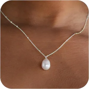 Pearl Necklaces for Women, Dainty 14K Gold/Silver Plated Pearl Necklace, Simple White Pearls Choker Y-shaped Pearl Single Pearl Cute Pearl Thin Chain Necklace, Elegant Women Wedding Jewelry