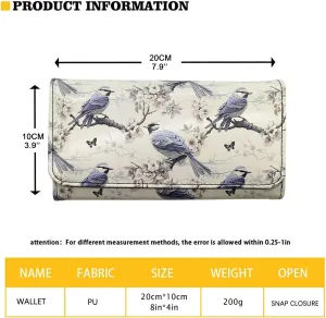 Pink Flower Blossom Long Wallets for Women Clutch Organizer, Spring Peach Floral Billfold Wallets PU Leather Credit Card Holder