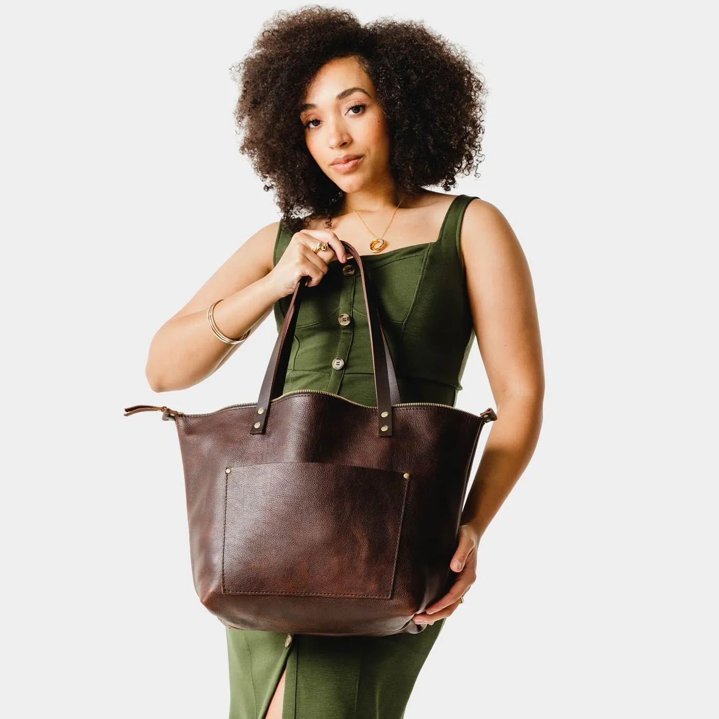Portland Leather Goods Medium Zipper Tote Bag  Handmade, Durable & Unlined  Interior & Exterior Pockets