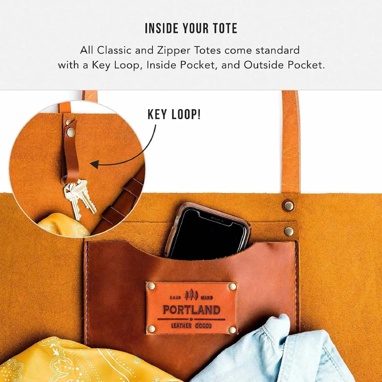 Portland Leather Goods Medium Zipper Tote Bag  Handmade, Durable & Unlined  Interior & Exterior Pockets