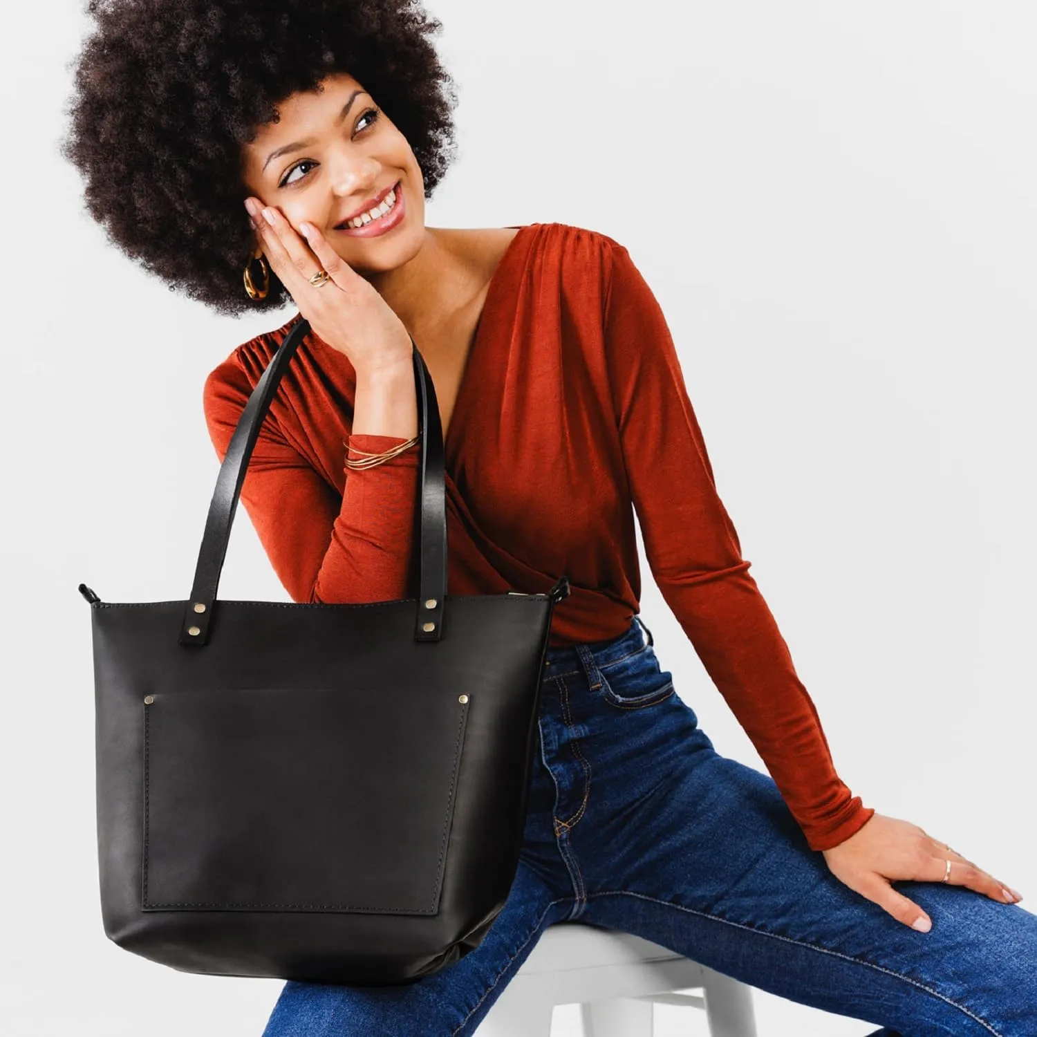 Portland Leather Goods Medium Zipper Tote Bag  Handmade, Durable & Unlined  Interior & Exterior Pockets