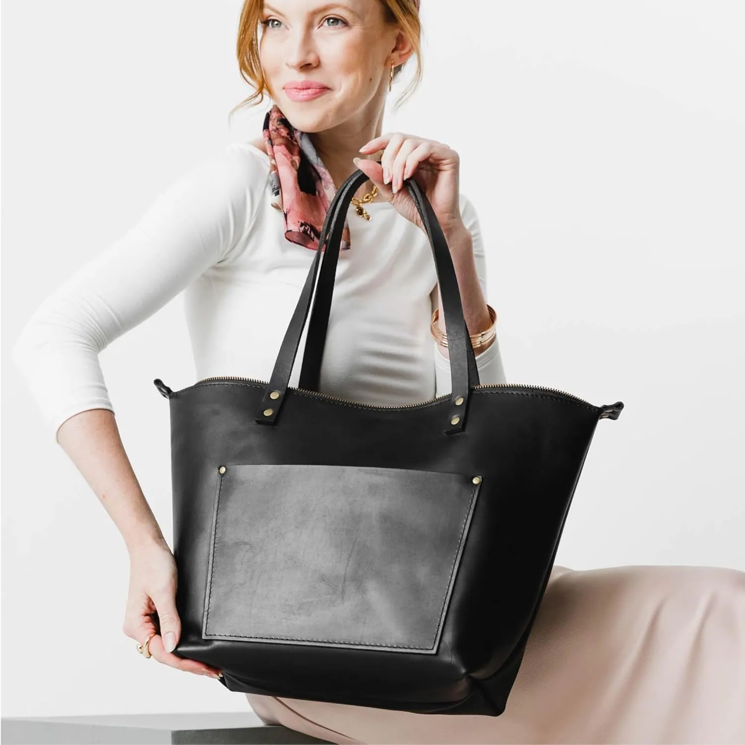 Portland Leather Goods Medium Zipper Tote Bag  Handmade, Durable & Unlined  Interior & Exterior Pockets