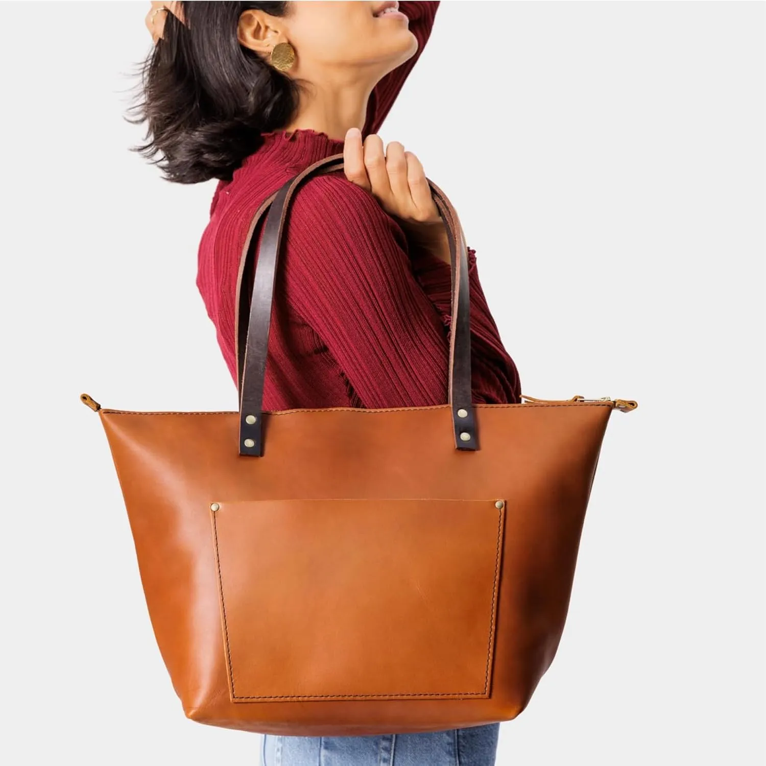 Portland Leather Goods Medium Zipper Tote Bag  Handmade, Durable & Unlined  Interior & Exterior Pockets