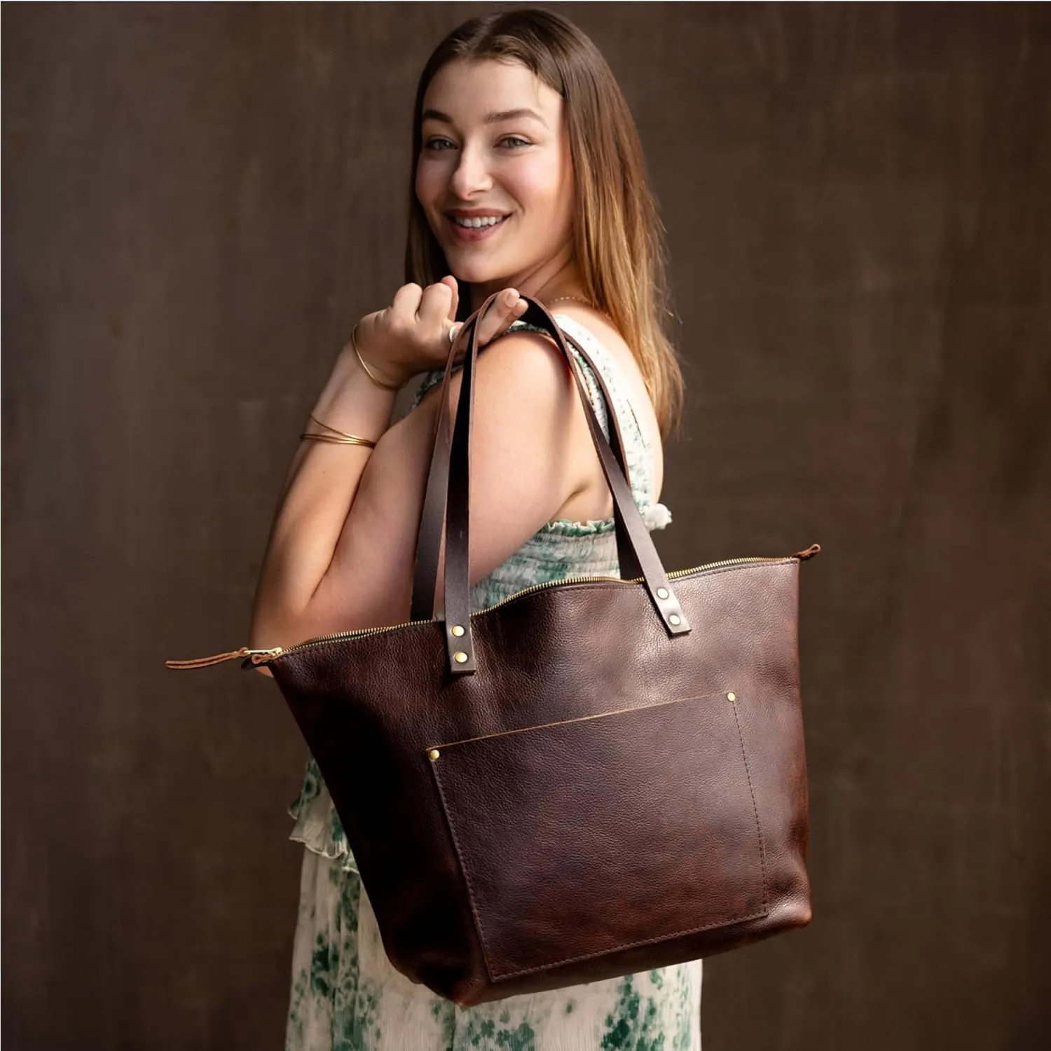 Portland Leather Goods Medium Zipper Tote Bag  Handmade, Durable & Unlined  Interior & Exterior Pockets