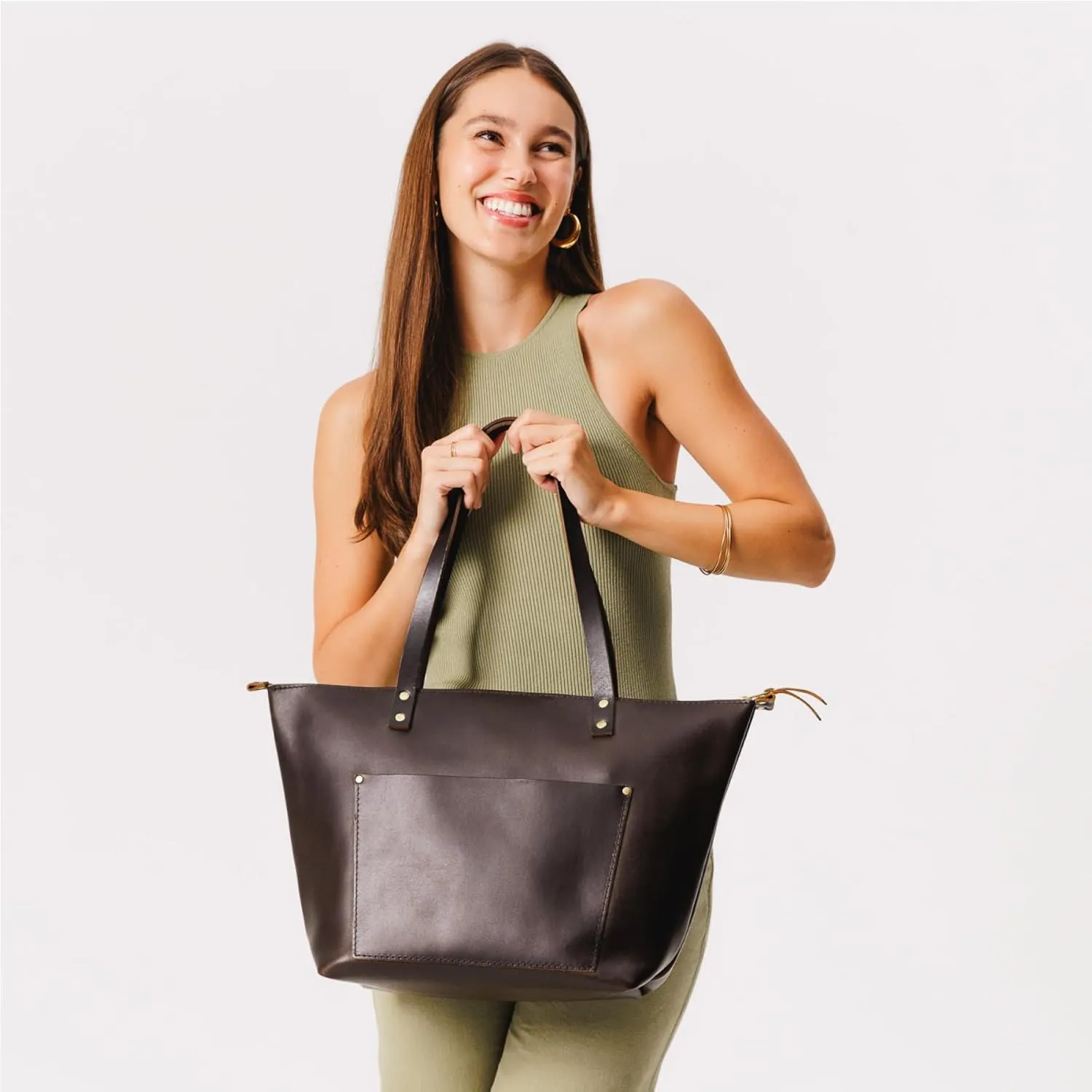 Portland Leather Goods Medium Zipper Tote Bag  Handmade, Durable & Unlined  Interior & Exterior Pockets