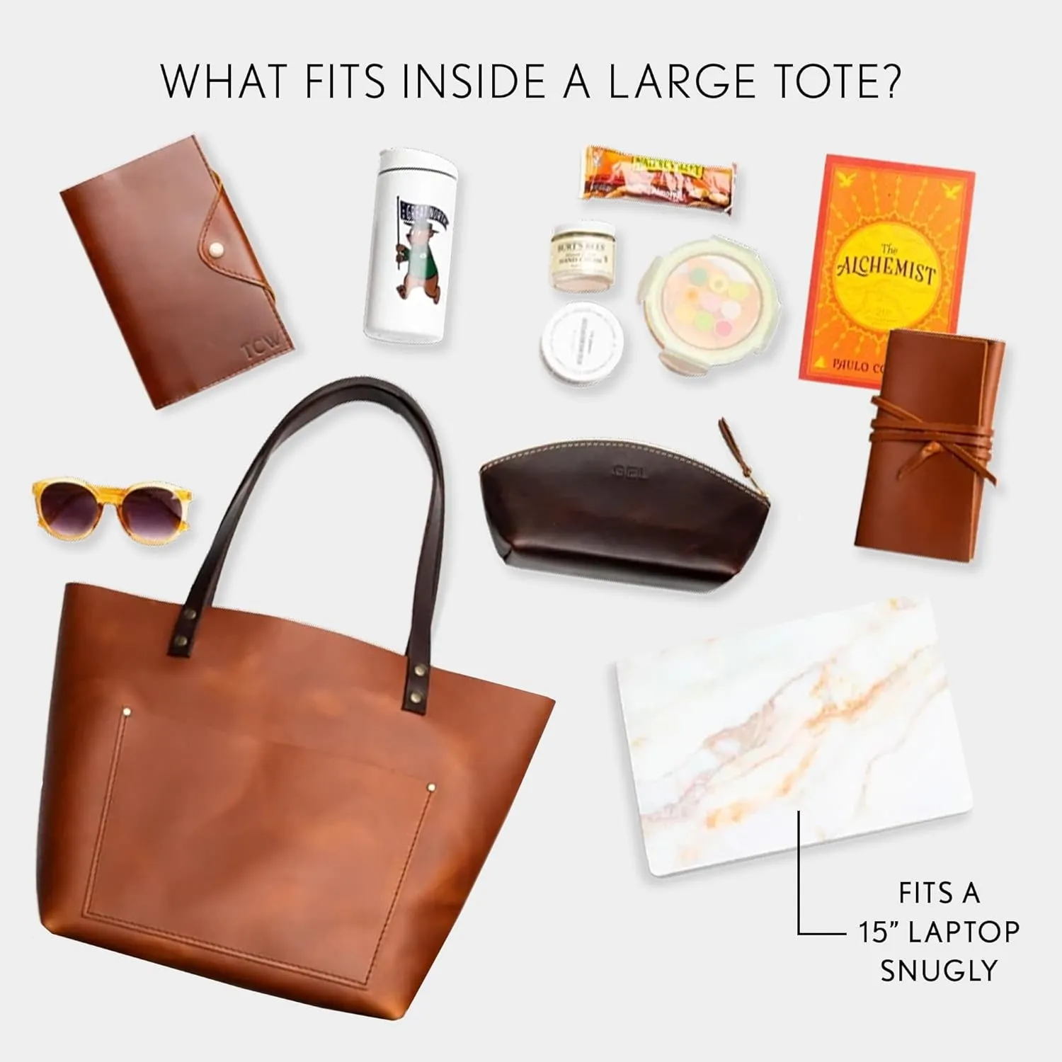 Portland Leather Goods Medium Zipper Tote Bag  Handmade, Durable & Unlined  Interior & Exterior Pockets