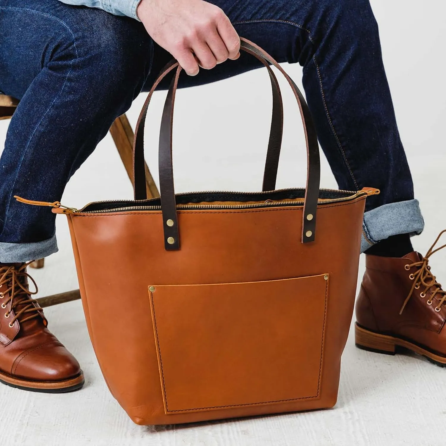 Portland Leather Goods Medium Zipper Tote Bag  Handmade, Durable & Unlined  Interior & Exterior Pockets