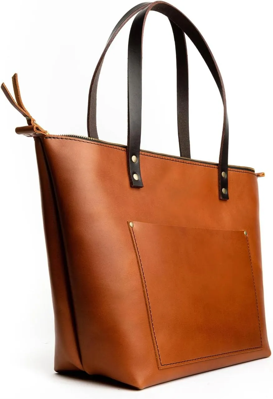 Portland Leather Goods Medium Zipper Tote Bag  Handmade, Durable & Unlined  Interior & Exterior Pockets