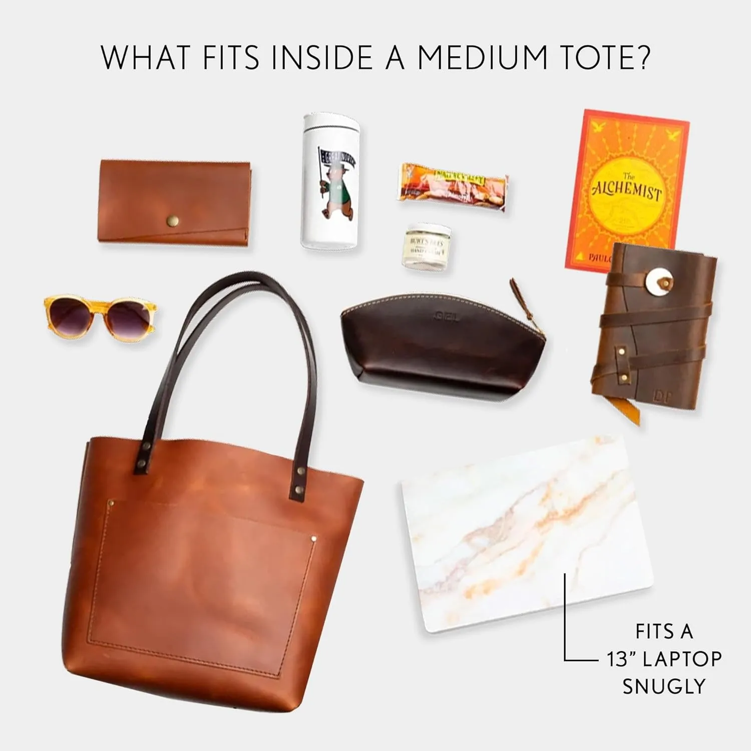 Portland Leather Goods Medium Zipper Tote Bag  Handmade, Durable & Unlined  Interior & Exterior Pockets