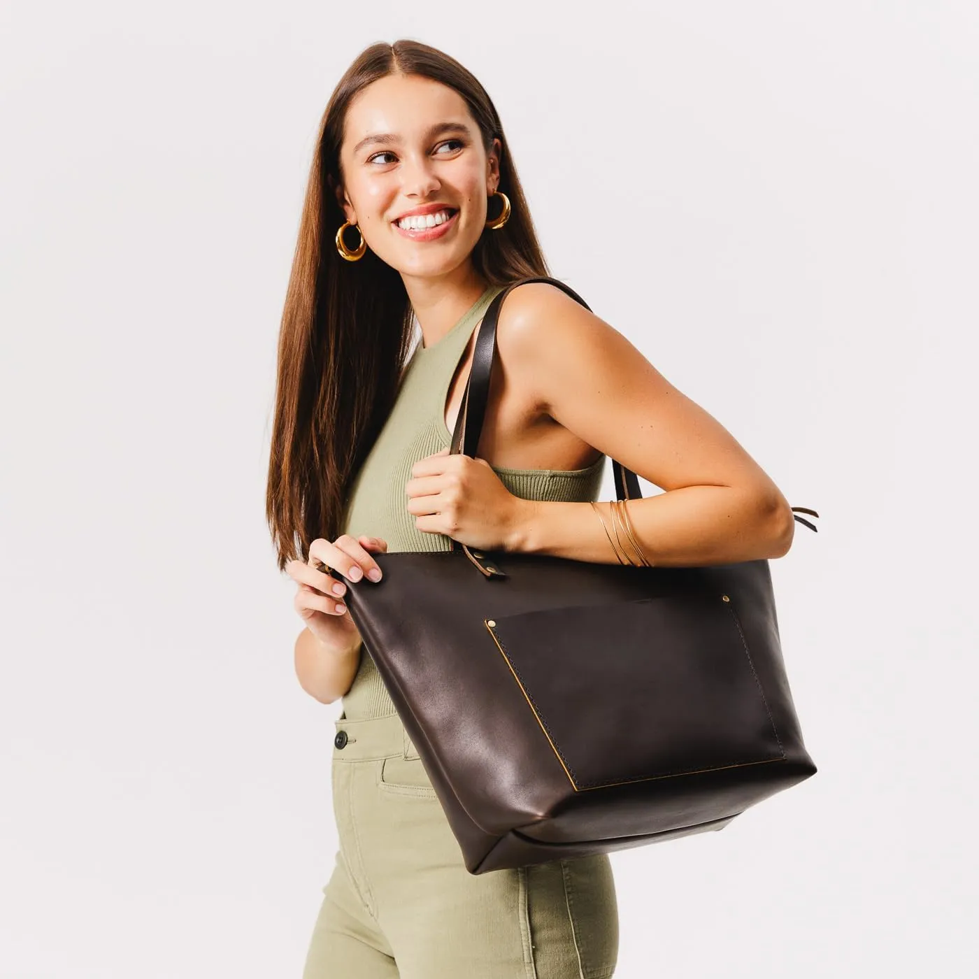 Portland Leather Goods Medium Zipper Tote Bag  Handmade, Durable & Unlined  Interior & Exterior Pockets