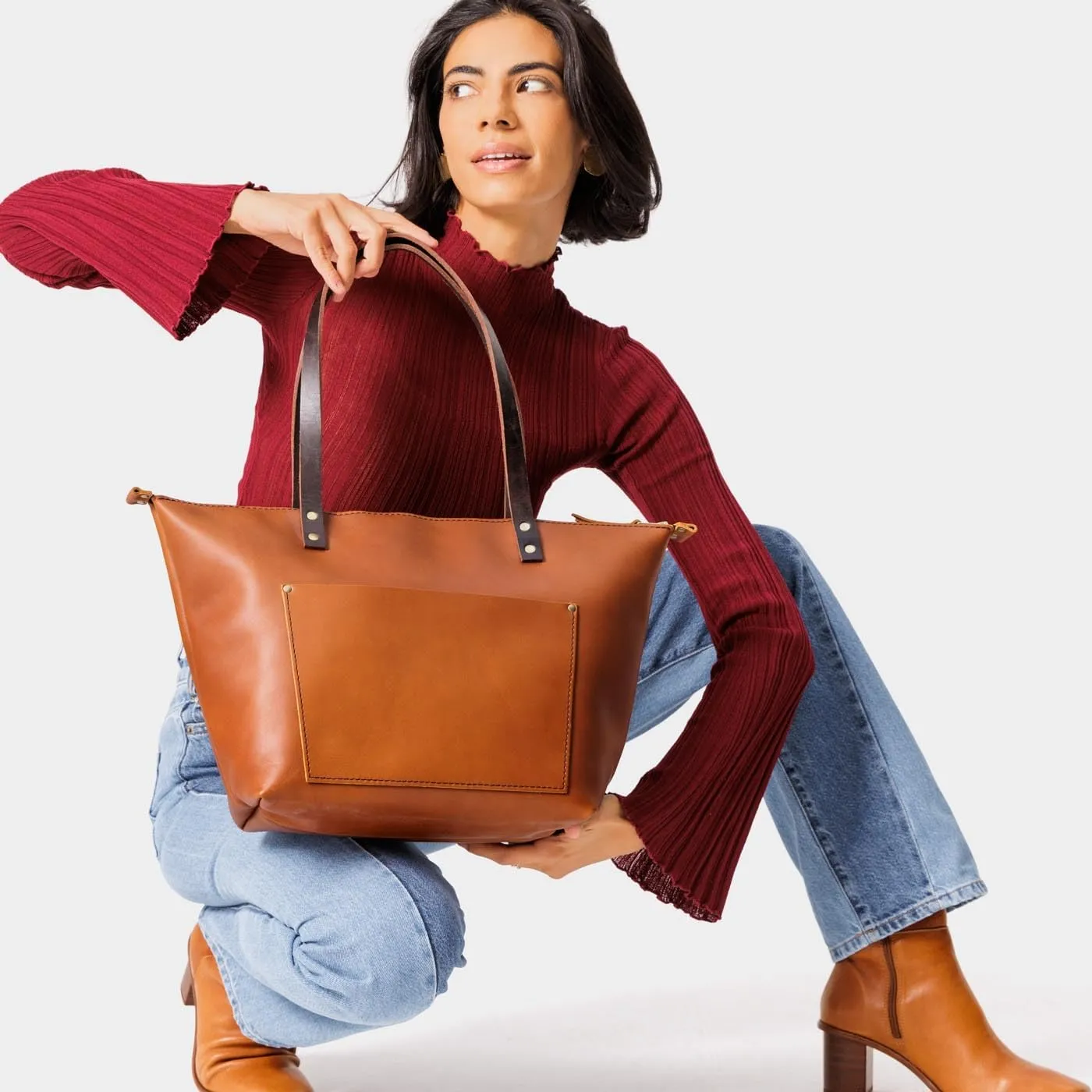 Portland Leather Goods Medium Zipper Tote Bag  Handmade, Durable & Unlined  Interior & Exterior Pockets