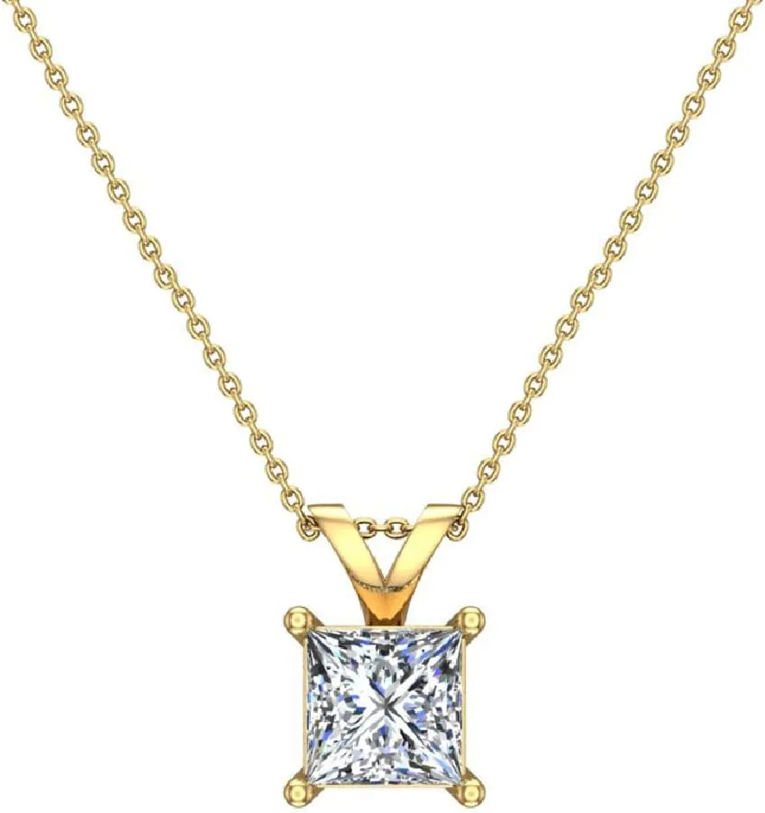 Princess Cut Diamond Pendant Necklace for women 14K Gold (G,I1)