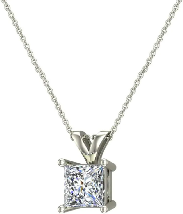 Princess Cut Diamond Pendant Necklace for women 14K Gold (G,VS1)
