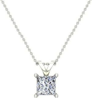 Princess Cut Diamond Pendant Necklace for women 14K Gold (G,VS1)