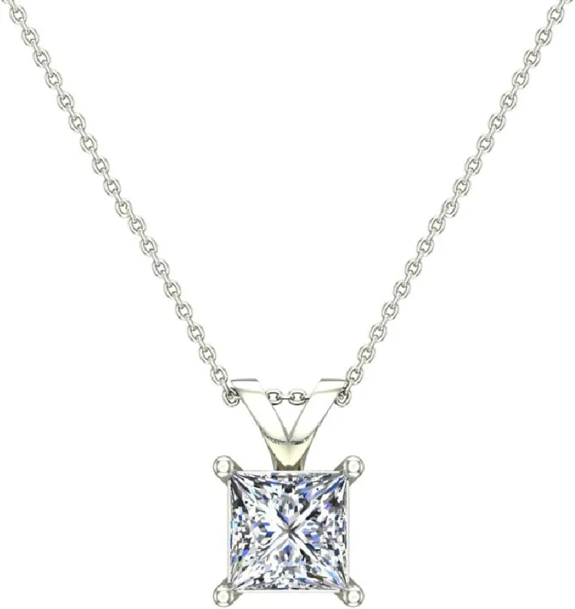 Princess Cut Diamond Pendant Necklace for women 14K Gold (G,VS1)