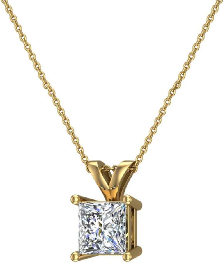 Princess Cut Diamond Pendant Necklace for women Chain (F, VS1)