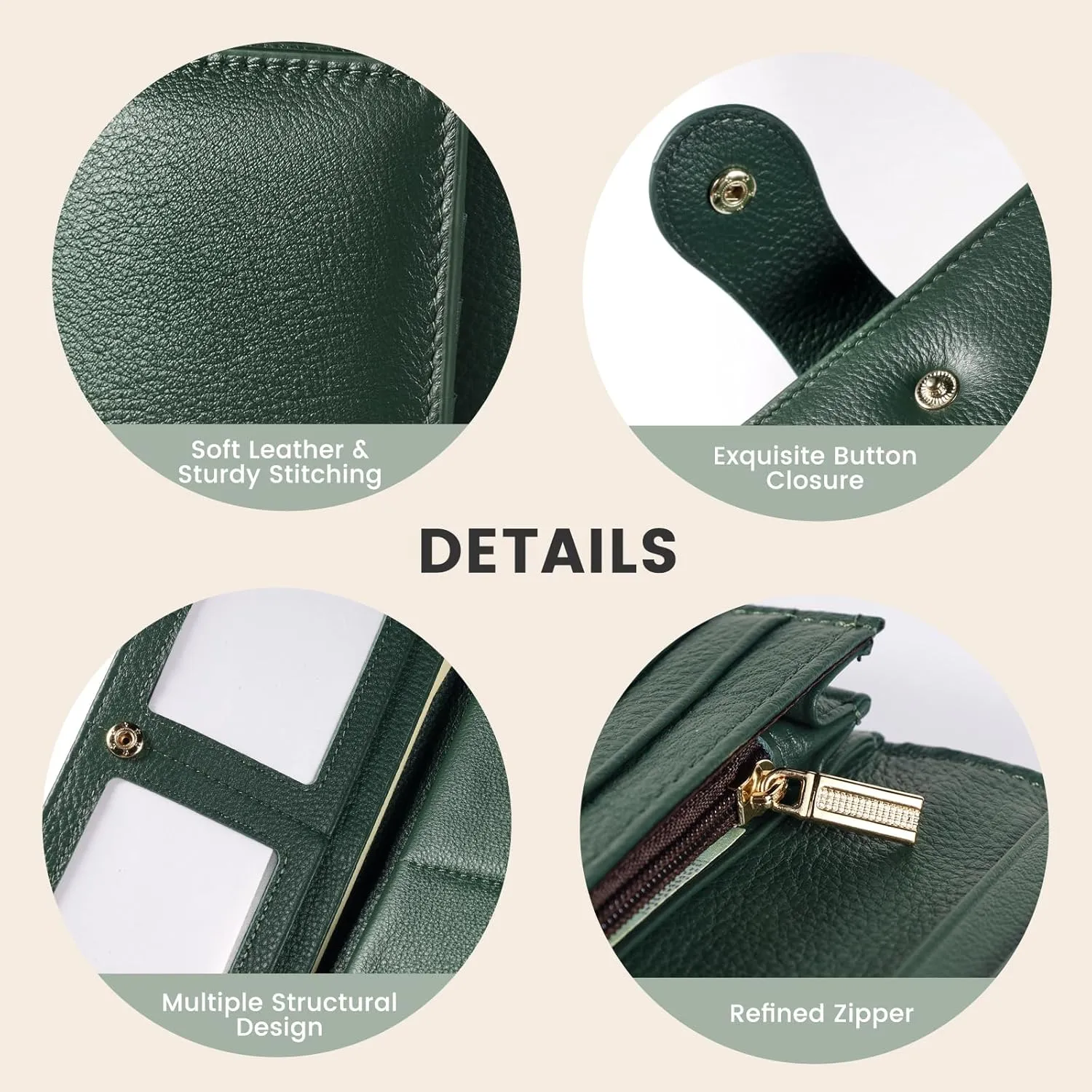 Professional RFID Blocking Wallet for Women - Genuine Leather Work Purse with Phone Pocket, Large Capacity Organizer for Credit Cards, ID, Cash & Office Essentials (Green)