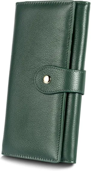Professional RFID Blocking Wallet for Women - Genuine Leather Work Purse with Phone Pocket, Large Capacity Organizer for Credit Cards, ID, Cash & Office Essentials (Green)