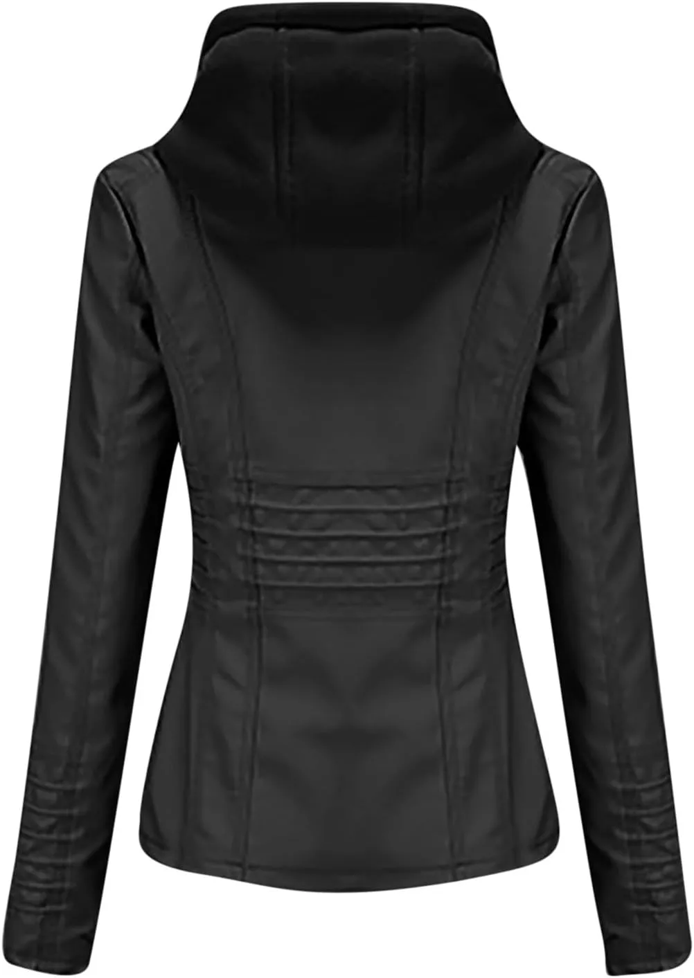 PU Faux Leather Jacket Women Motorcycle Coat for Biker with Removable Hood Plus Size Full Zip Jackets Winter Outfits