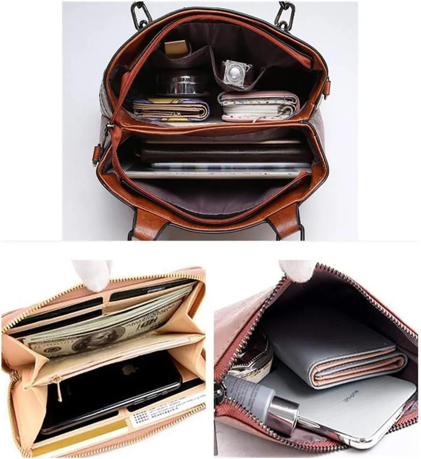 PU Leather Tote Hobo for Women Shoulder Crossbody Bags 3pcs Satchel Clutches Wallets